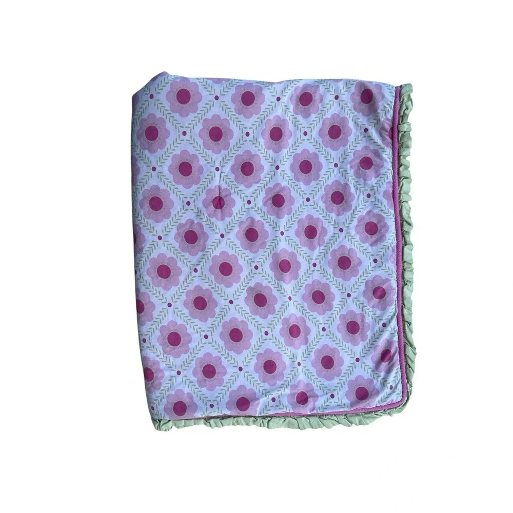My Baby Sam Pink‎ Baby Blanket With Flowers Green Trim 36
